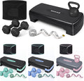 SAKAE Adjustable Aerobic Stepper Kit with Dumbbells & Kettlebell & Weightlifting Belt & Measuring Tape, 2 Level Risers Exercise Step Platform for Home Gym Exercise Fitness Workout, Multiple Colors