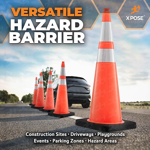 Xpose Safety 36 Inch Orange Traffic Cones Heavy Duty 15lb with 6" & 4" Collars, 24 Pack - Multipurpose PVC Plastic Safety Cone for Parking, Soccer, Caution, Kids and Construction - DOT Approved