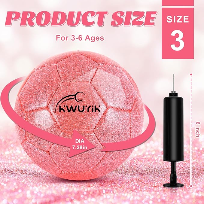 Size 3 4 5 Glitter Pink Gold Purple Soccer Ball Set with Pump Toddler Soccer Ball for Kids Aged 3-6 6-8 8-12 Outdoor Training Ball Youth Practice for Teens Children Boys Girls