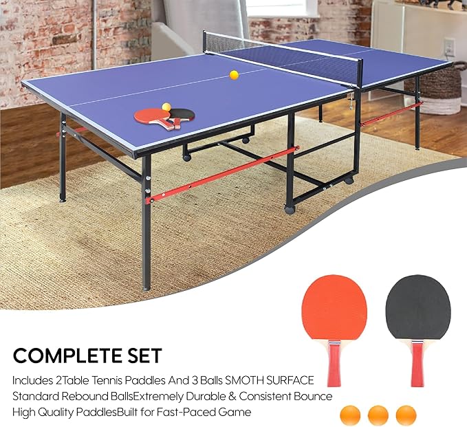 Foldable Ping Pong Table,Professional Table Tennis Table for Indoor/Outdoor with Net, 2 Table Tennis Paddles and 3 Balls Easy Assembly - Tournament Quality - Recreational to Tournament Level