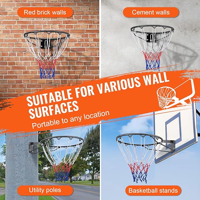 VEVOR Basketball Hoop/Rim, Adjustable Height Portable Backboard Court, Basketball Goal, Mobile Stand with Wheels Weighted Base, Youth&Adults, Outdoor/Indoor
