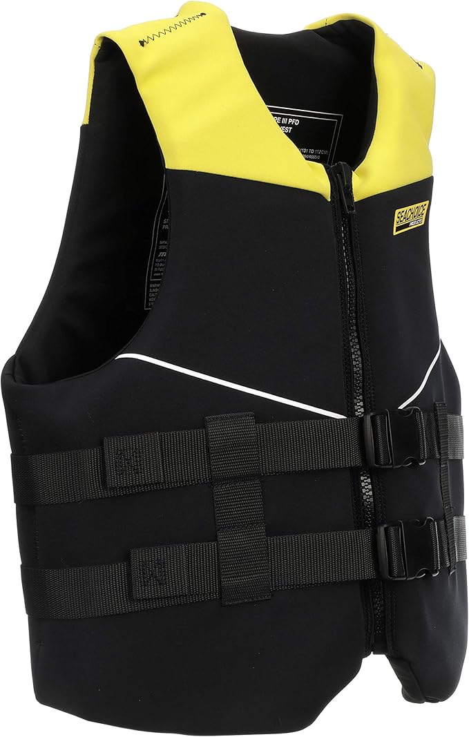 Seachoice Neoprene Multi-Sport Vest, Yellow/Black, Large Size, Fits 40-44 in. Chest, Coast Guard Type III