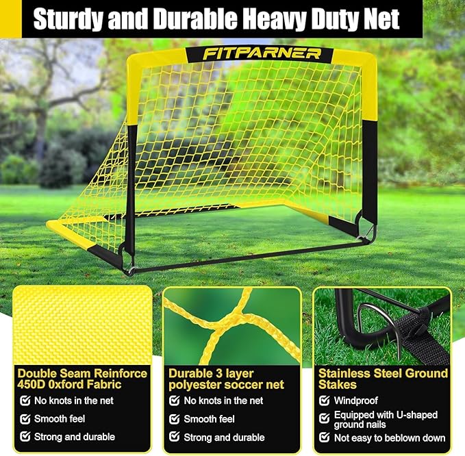 Kids Soccer Goals for Backyard Set - 2 Pack of Portable Pop Up Soccer Nets with Ball,Cones,Complete Training Equipment Kit for Toddler,Youth,Kids Age 3-14,Outdoor Sports Game