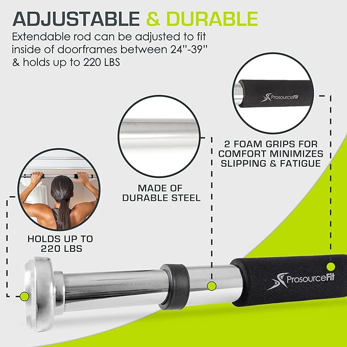 ProsourceFit Wall-Mounted Pull-Up/Chin-Up Bar, Heavy Duty 300 lb. Capacity, Black