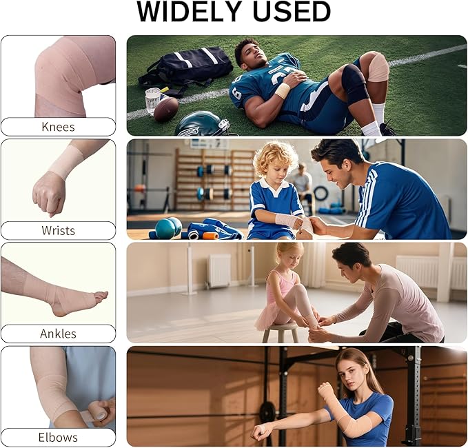 4 Rolls Elastic Tape, Breathable Self Adhesive Bandage Wrap, Flexible Stretch Bandages for Sports Wrists Sprains Knees Ankles, Vet Wrap for Animals Pets, 5 Yards (2 Inch in Width)