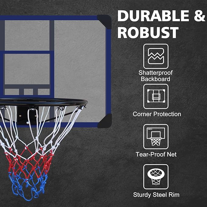 Wall Mounted Basketball Stand 45" x 29" Shatterproof Backplate Folding Basket Durable and All-Weather Mesh Construction for Indoor and Outdoor Use