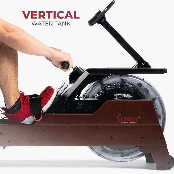 Sunny Health & Fitness Elite Water Rowing Machine with High Dynamic Resistance Vertical Tank, Low-Impact Full-Body Workout and Optional Free SunnyFit App Connectivity