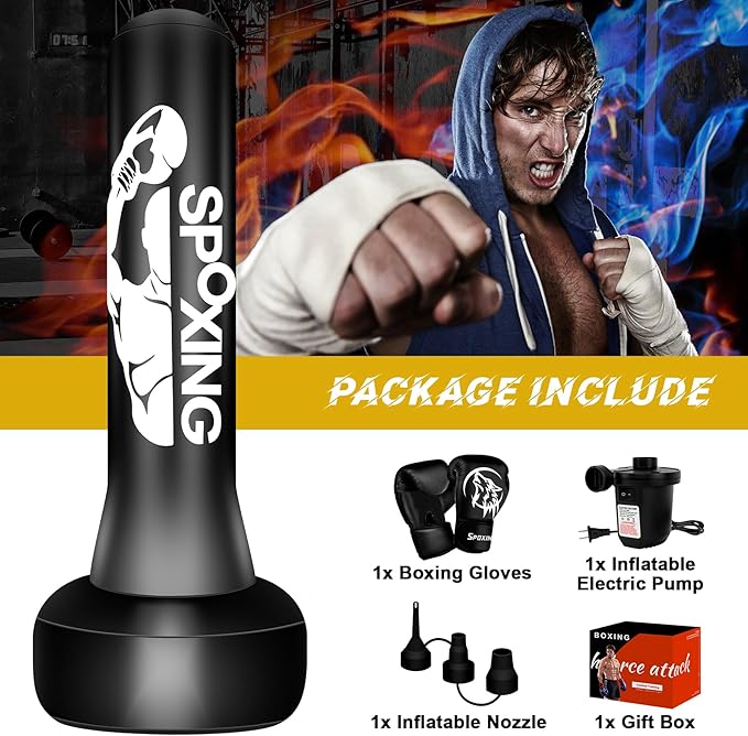 Freestanding Punching Bag for Adult Teens, 70" Heavy Punching Bag with Boxing Gloves and Electric Air Pump for Beginners Kickboxing Training MMA Muay Thai Fitness Office Home Gym