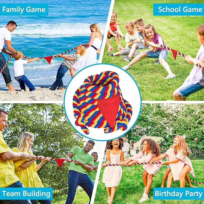 X XBEN Field Day Tug of War Rope for Kids and Adults 100FT, Family Reunion Birthday Party Games, Summer Outside Lawn Games, Camping Picnic Carnival Games, Perfect for Team Building Activities