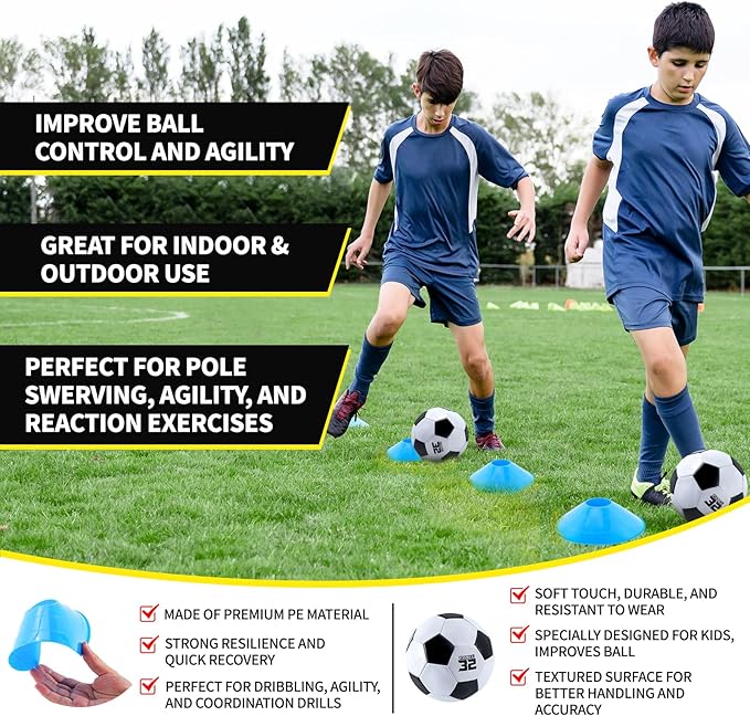 2 Pack Kids Soccer Goal for Backyard Set 9x5FT Portable Pop Up Soccer Net Training Equipment with Soccer Ball, Training Dice Mat, Cones and Carry Bag for Youth Toddler Teams Indoor Outdoor Sport Game
