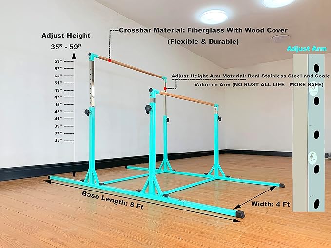 MARFULA Gymnastics Double Horizontal Bars 3Play Parallel Bars Uneven Bars Gymnastics Training Kip Bar with 304 Stainless Steel Regulating Arms & Fiberglass Rail for Indoor Outdoor Home Club Use