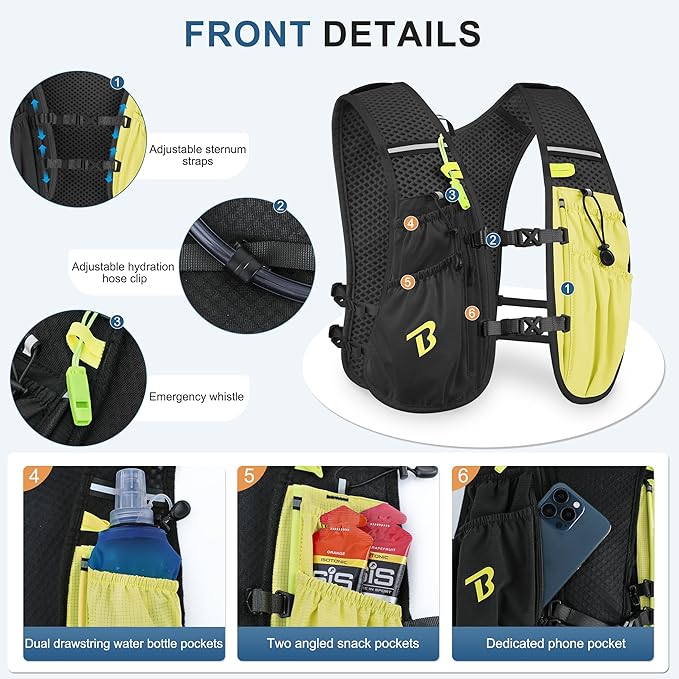 Running Vest Hydration Backpack for Men Women, 5L Lightweight Running Backpack Hydration Pack for Marathon, Trail, Cycling, Hiking, Jogging