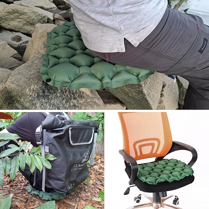 TRIWONDER Ultralight Inflatable Seat Cushion Seat Pad with Air Pump, Easy to Inflate & Deflate Compact Air Pad with Storage Bag for Camping Fishing Office Airplane Stadium Car (Grey with Pump)