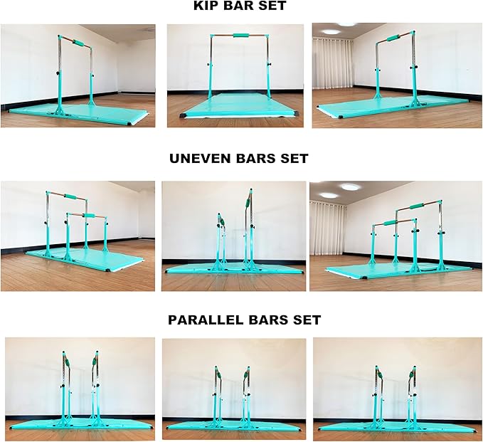 MARFULA Gymnastics Double Horizontal Bars 3Play Parallel Bars Uneven Bars Gymnastics Training Kip Bar with 304 Stainless Steel Regulating Arms & Fiberglass Rail for Indoor Outdoor Home Club Use