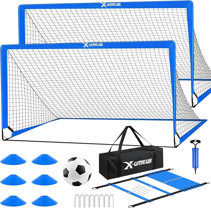 Kids Soccer Goals for Backyard Set of 2, 6x4 ft Portable Pop Up Soccer Goal Training Equipment with Soccer Ball, Ladder and Cones, Soccer Nets for Backyard for Kids Youth Toddler Outdoor Sports Games