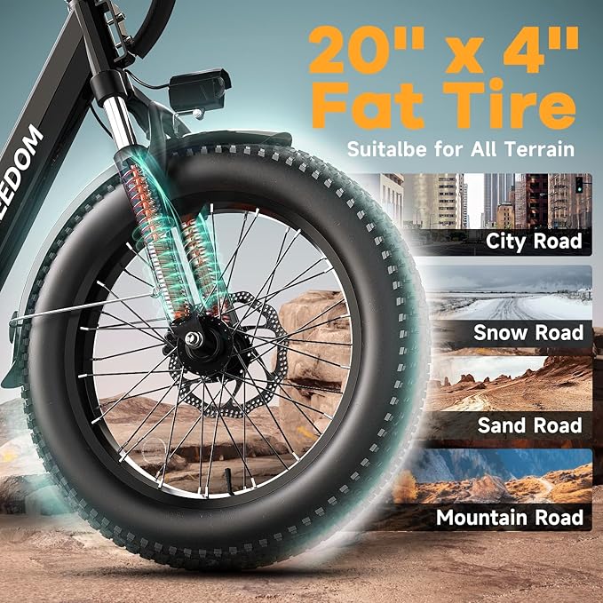1500W Peak Electric Bike for Adults, 48V 20Ah Removable Battery Max Range 80Miles & 30MPH Electric Bicycle, 20''×4.0" Fat Tire Ebike,Fast Cargo Ebikes,Commute Mountain E-Bike UL Certified