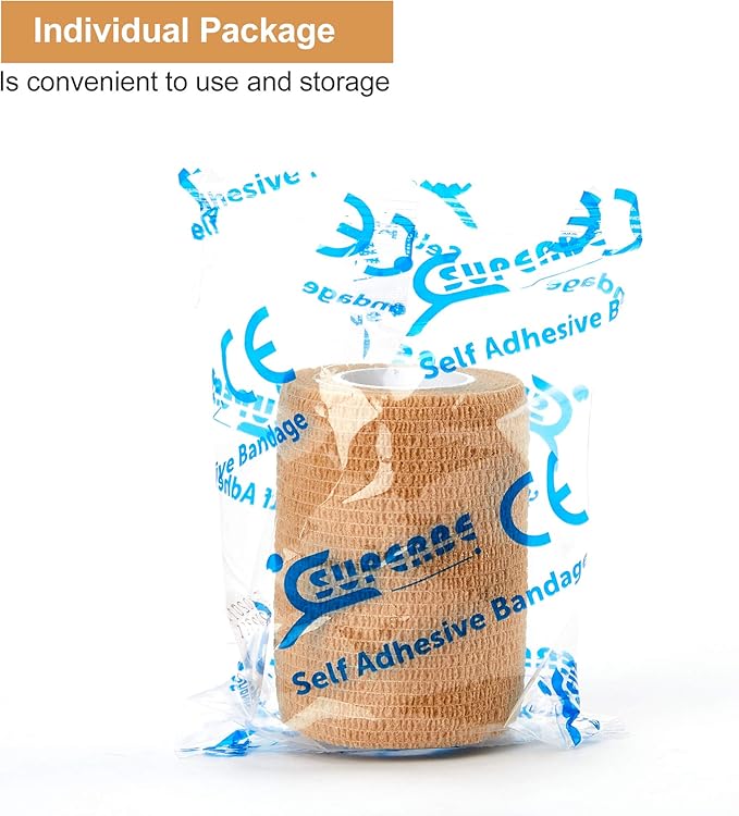 Self Adhesive Bandage Tape (3 Inches X 5 Yards), 8 Pack Elastic Cohesive Bandage Medical Wrap for First Aid, Sports, Wrist & Ankle (3 inch, Count, 8)