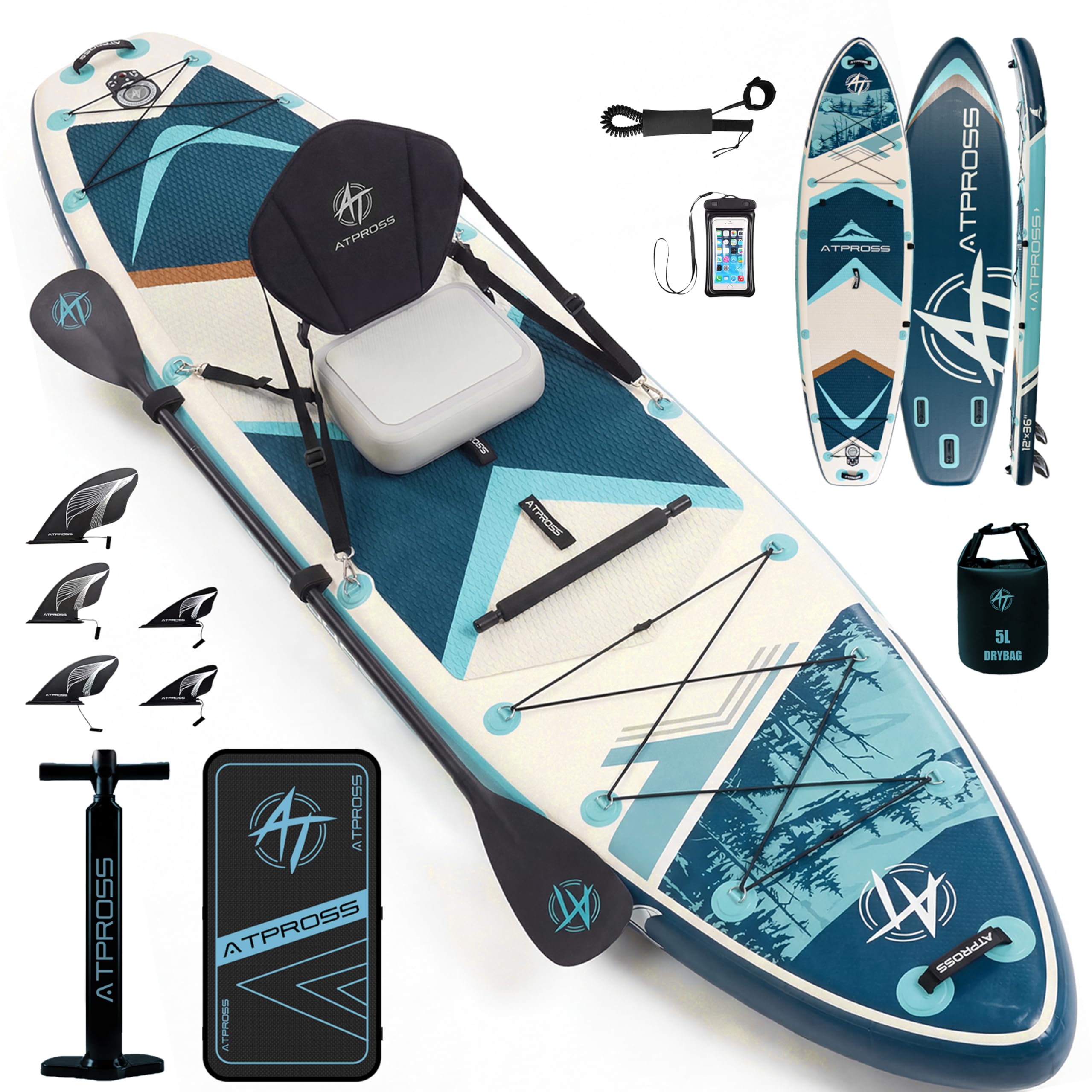 ATPROSS 12'x36 Inflatable Stand Up Paddle Board with Seat, 500lbs Wide SUP