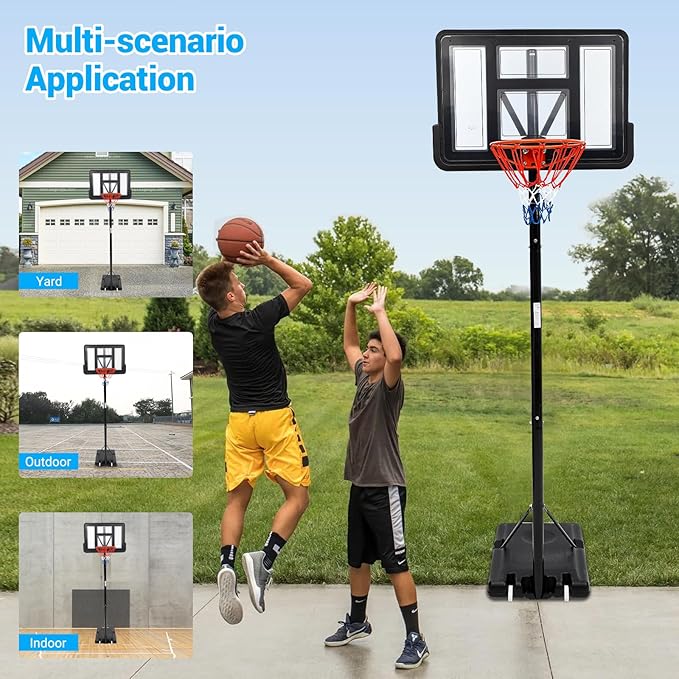Basketball Hoop Outdoor 10FT Height Adjustable, Portable Basketball Goals & Hoops with PC Backboard and Large Water/Sand Base, Indoor Outdoor Basketball Hoop for Kids Youth Adults Backyard Driveway