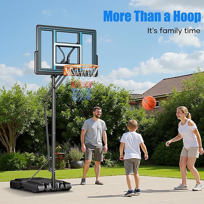 Asbest 44" Portable Basketball Hoop Outdoor | 5.5-10ft Stepless Adjustable Height Basketball Goal System for Driveway, Backyard, for All Ages