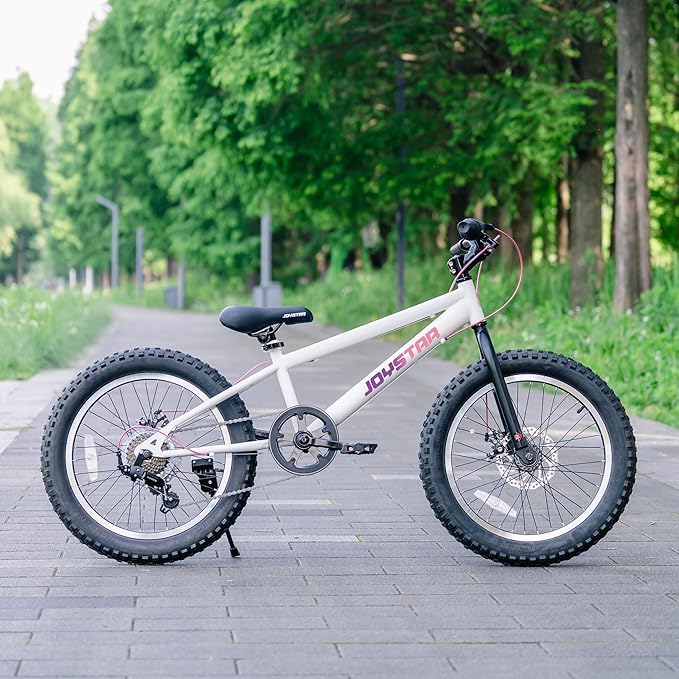 JOYSTAR 20 Inch Mountain Bike for Kids Ages 7-12 Year Old, 3-Inch Wide Knobby Tires, 7 Speed Shimano Drivetrain, Disc Brakes, Fat Tire Kids Bicycles for Boys Girls