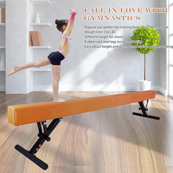 Adjustable Balance Beam Gymnastics Beam 8 FT Adjustable Height Beams for Kids, High and Low Floor Beams,Gymnastics Equipment for Kids Adults Training at Home and Gym Center