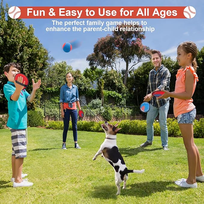 Toss and Catch Ball Game, Kids Toddler Baseball Glove & Catch Ball Toys, Kids Outdoor Games for Family, Toys for Beach Pool Yard Outside, Birthday Gift for Ages 3 4 5 6 7 8-12 (Red/Blue-4 Pack)