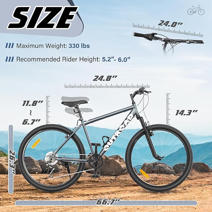 Beterland 26 Inch Mountain Bike, 1/7/21 Speed Comfort Bike wth Dual V Rakes, Bikes for Adults with Front Suspension and High Carbon Steel Frame, Bicycle with Adjustable Ergonomic Seat