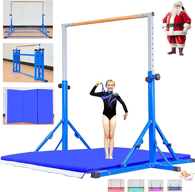 MARFULA Gymnastic Bar for Kid and Teenage Ages 3-25, 5 FT / 8 FT Base Length, 4 FT Width 5 FT Height, Gymnastic Kip Bar Horizontal Bar for Gymnast, Gymnastic Training Equipment for Home and Club Use