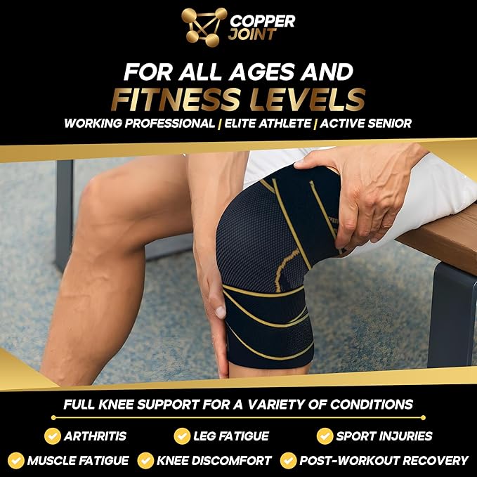 CopperJoint Pull On Knee Brace Women & Men Workout - Copper Infused Knee Sleeves for Men, Elastic Compression Knees Support Braces for Fitness, Volleyball, Basketball, Running, Sports