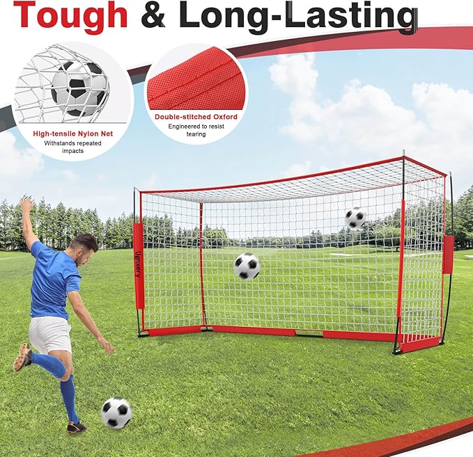 Portable Soccer Goal, Detachable 12x6 FT Soccer Goals Net for Backyard, Quick Setup Training Equipment with 1 Carry Bag, 1 Football, 12 Training Cones