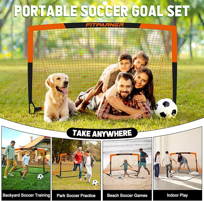Kids Soccer Goals for Backyard Set - 2 Pack of Portable Pop Up Soccer Nets with Ball,Cones,Complete Training Equipment Kit for Toddler,Youth,Kids Age 3-14,Outdoor Sports Game