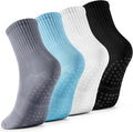 4 Pairs Pilates Socks with Grips for Women, Barre Yoga Grippy Socks, Womens Non Slip Pilates Crew Sticky Socks