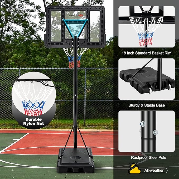 Goplus Portable Basketball Hoop, 10FT Height Adjustable Basketball Goal w/44‘’ Shatterproof Backboard, Outdoor Basketball Stand for Adults Backyard Driveway