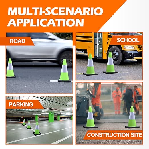 4 Pack 18" Green Traffic Safety Cones – High-Visibility PVC Cones with Weighted Black Base for Construction, Parking, and Crowd Control (18 inch -4 Pack)