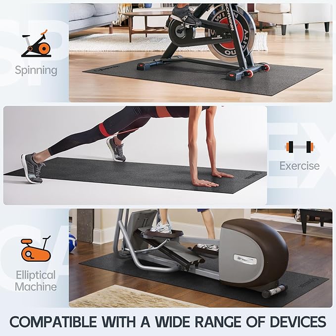 Treadmill Mat, Bike Trainer Mat for Stationary Spin Bike, 72" x 48" Non Slip Exercise Equipment Mat for Bike, Treadmill, Elliptical, Yoga - Workout Floor Protector for Carpet Or Hardwood