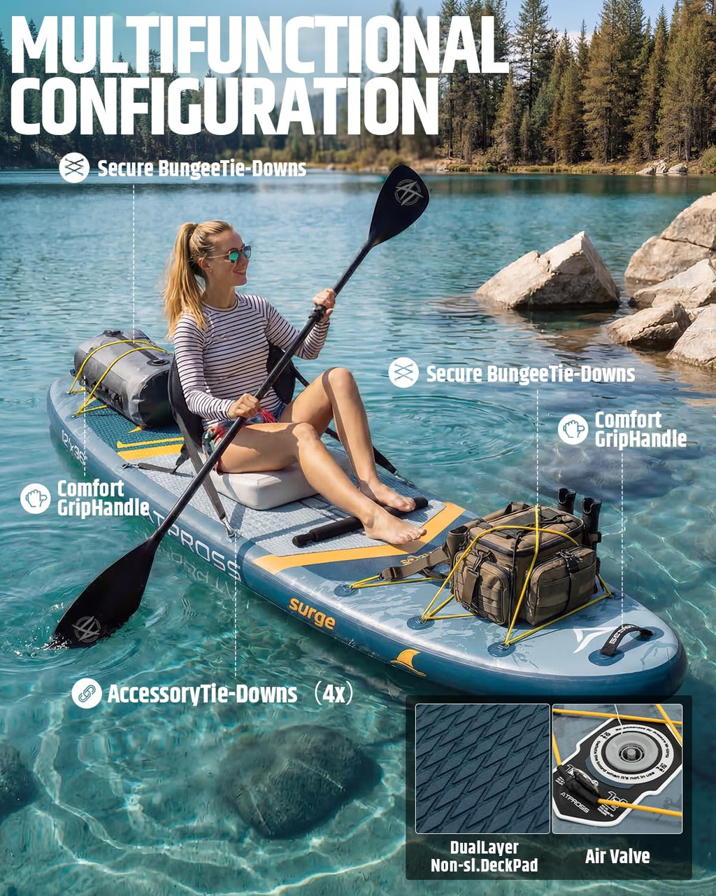 ATPROSS 12'x36 Inflatable Stand Up Paddle Board with Seat, 500lbs Wide SUP