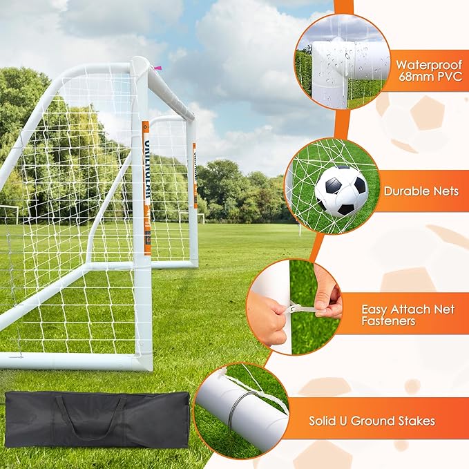 ORIENGEAR Soccer Goal, 12x6/10x6.5/8x6/6x4 Full Size Soccer Goals for Backyard, Soccer Net with Training Discs, Portable Soccer Goal for Kids and Adults with 1 Carry Bag, Porterias De Futbol
