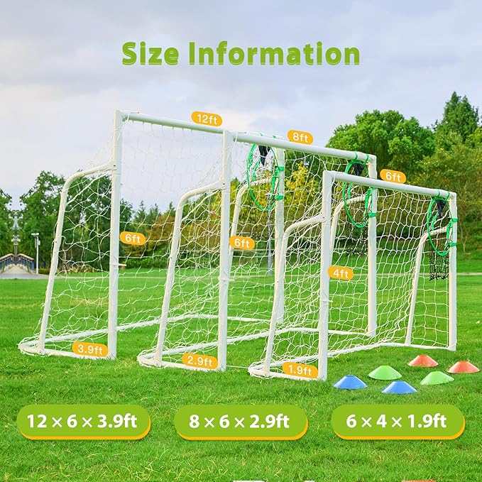 Soccer Goal 12×6, 8×6 and 6×4 FT Soccer Goals for Backyard, 2"Diameter Steel Soccer Goal for Kids and Adults Large soccer goal Powder Coated Galvanized Steel Post With Soccer Target Net for Training