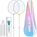 HIRALIY Badminton Rackets Set for Backyards, Lightweight Badminton Set of 2/4, Includ Rackets, Birdies, 1 Carrying Bag, Outdoor Games for Adults Family Kids Beginners