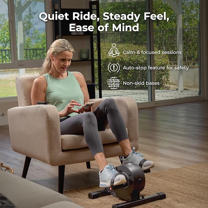 Sunny Health & Fitness Smart Under-Desk Bike Exerciser, Low-Impact Cardio Cycling Equipment for Home/Office, Mini Paddler for Arm/Leg Mobility Training, Free SunnyFit App Connect, Optional Motorized