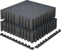 SUPERJARE 0.79'' Extra-Thick Exercise Equipment Mats, 18 Pcs 72 Sq Ft Rubber Top Floor Tiles with High Density EVA Foam, Interlocking Gym Flooring for Home Gym, Workout Mat, Black/Blue
