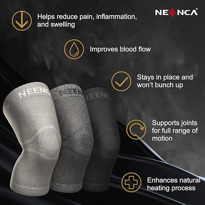 NEENCA Ultra-thin Knee Sleeve for Knee Pain, Lightest Knee Compression Sleeve with Graphene Ions Infused Fabric for Pain Relief, Swelling, Arthritis, Poor Circulation, Running, Sport- FSA/HSA Approved