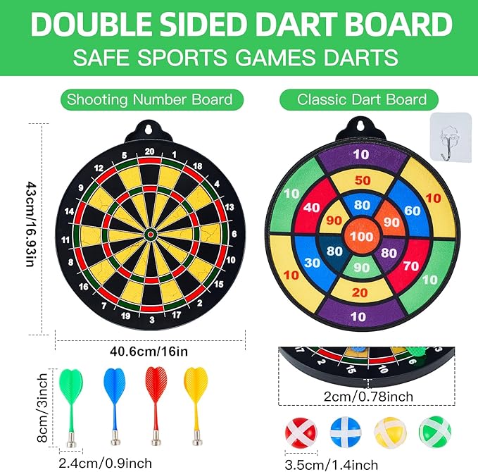 Magnetic Dart Board for Kids and Adult.16in 2 in 1 Double-Sided Large Size with 12 Magnetic Dart+12Sticky Balls,Safe Dart Game Set for 3-12 Year Old,Fun Family Game Friends Gifts