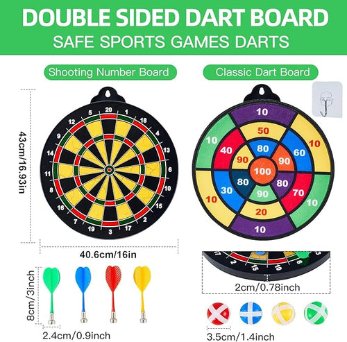 16in Large Size 2in1 Double-Sided Magnetic Dart Board,with 12 Magnetic Darts+12Sticky Balls,Safe Dart Game Set for 3-12 Year Old Kids and Adults,Fun Family Game Friends Gifts