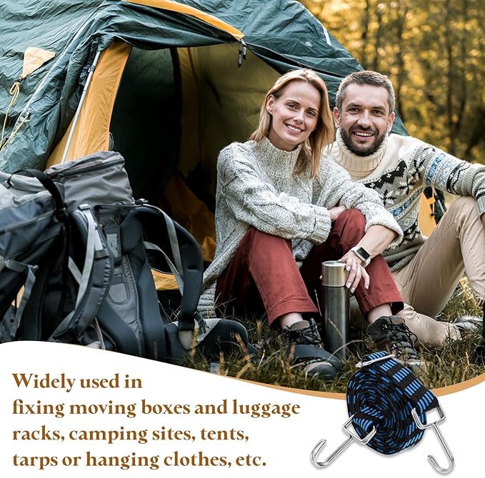 uxcell 4Pcs Adjustable Bungee Cords with Hooks, 79 Inch Flat Heavy Duty Elasticity Straps Rubber Bungee Cords with Buckle for Outdoor, Camping, Tarp, Bike Rack, Luggage, Black Blue