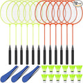 12 Pack Badminton Rackets Set Including Rackets, Nylon Shuttlecocks and Carry Bag for Outdoor Backyard Games Beginners