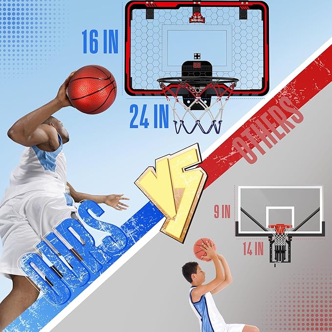HopeRock Indoor Basketball Hoop for Kids, Over The Door Mini Basketball Hoops, with LED Light, Scoreboard, Birthday Toys Gifts for 5 6 7 8 9 10 11 12+ Year Old Boys