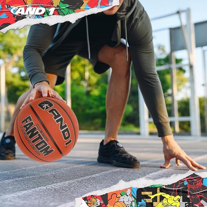 AND1 Fantom Rubber Basketball: Official Regulation Size 7 (29.5 inches) Rubber Basketball - Deep Channel Construction Streetball, Made for Indoor Outdoor Basketball Games