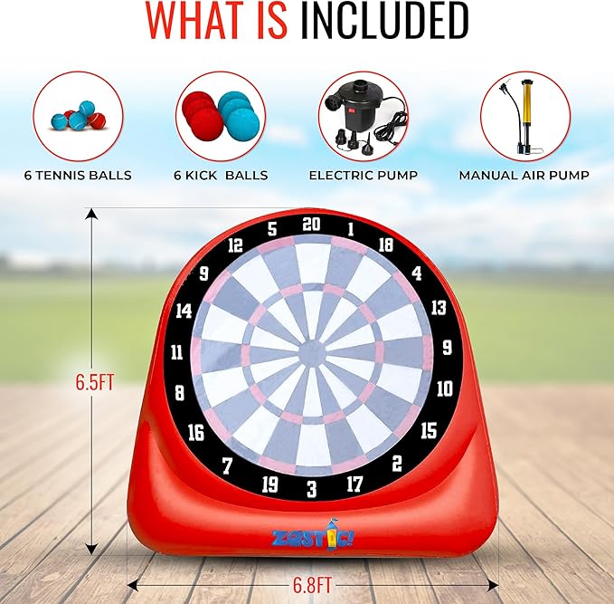 Giant Inflatable 6ft Tall Kick & Throw Darts Game | Soccer Darts Inflatable Dart Board with 6 Kick Balls, 6 Tennis Balls & Pumps | Perfect for Giant Yard Games, Giant Inflatable Games & Carnival Games